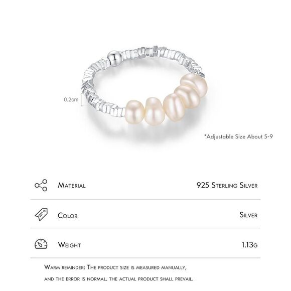 #17 Round Freshwater Pearl Sterling Silver Plating Ring,  Silver Plated Rings - Picture 9 of 15